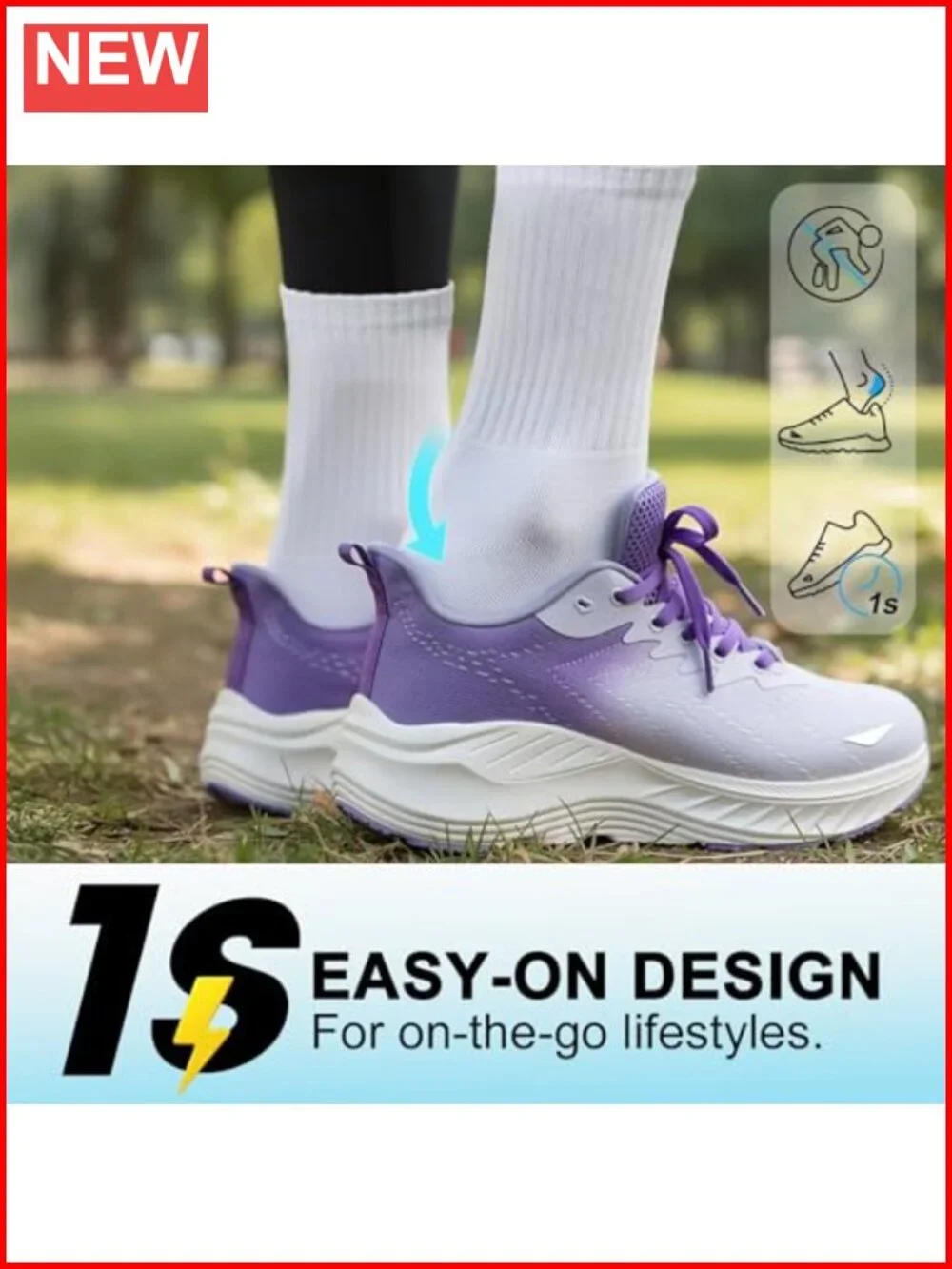 Slip On Walking Shoes Cushion Running Tennis Arch Support Non Slip Sole